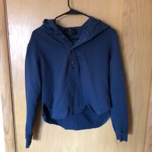 Heroine Sport Women's Active Hoodie Sweater HENLEY Navy XS $128 Blue Raw Edge